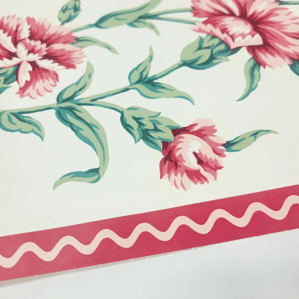 Wavery Red and Pink Carnation Floral Wallpaper Border Scalloped Pattern 3 Rolls
